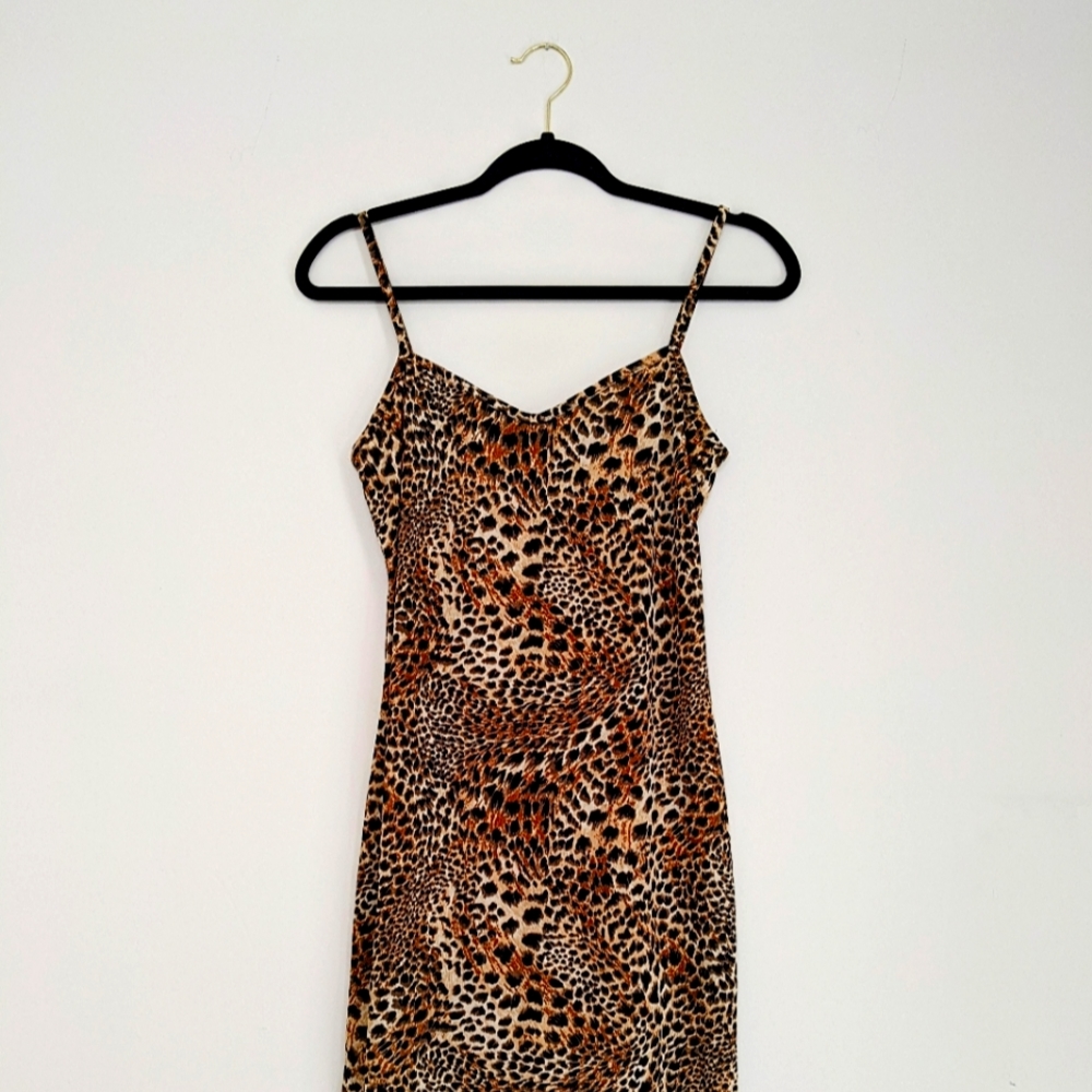Vintage Lingerie Slip Dress Cheetah Print
